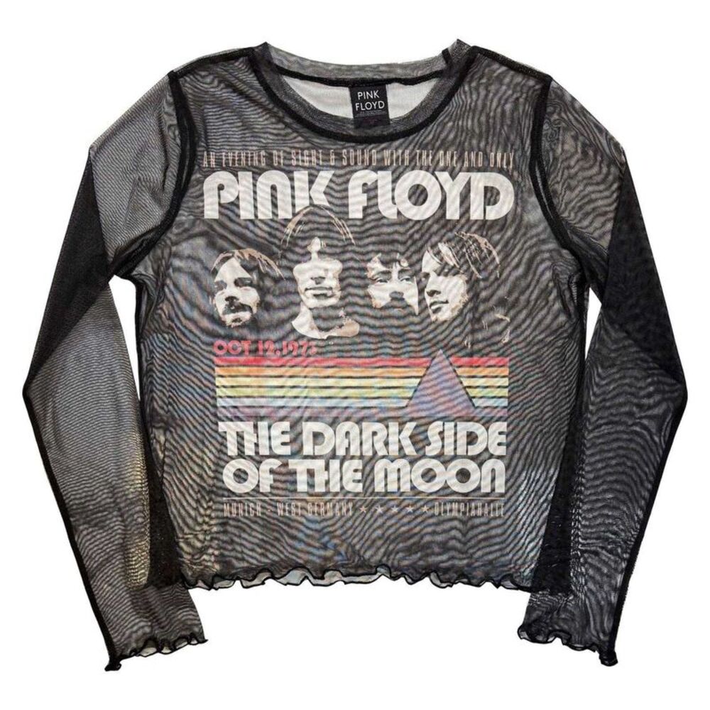 Pink Floyd Womens/Ladies Vintage Mesh Stripes Long-Sleeved Crop Top / Black